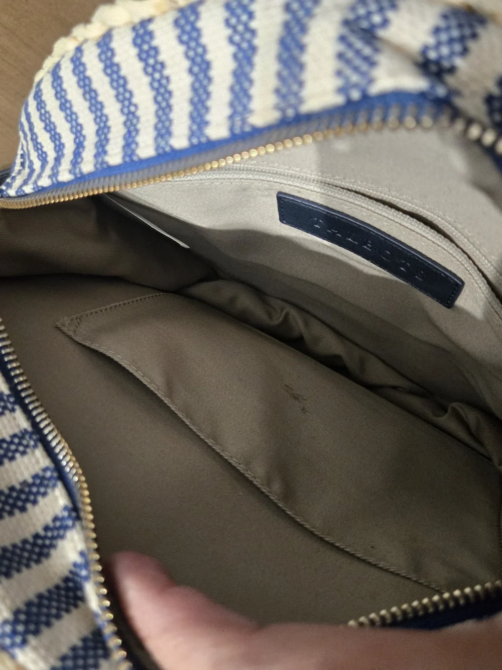 Talbots Round Straw Crossbody with Navy Trim and Handles